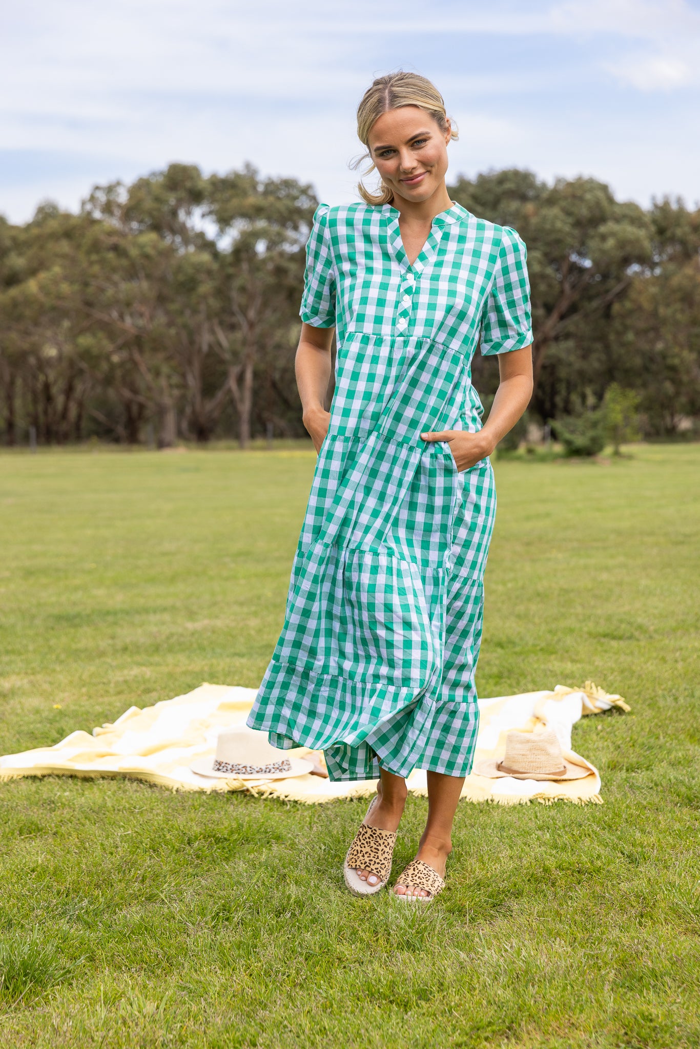 Caprice Dress - Green Gingham